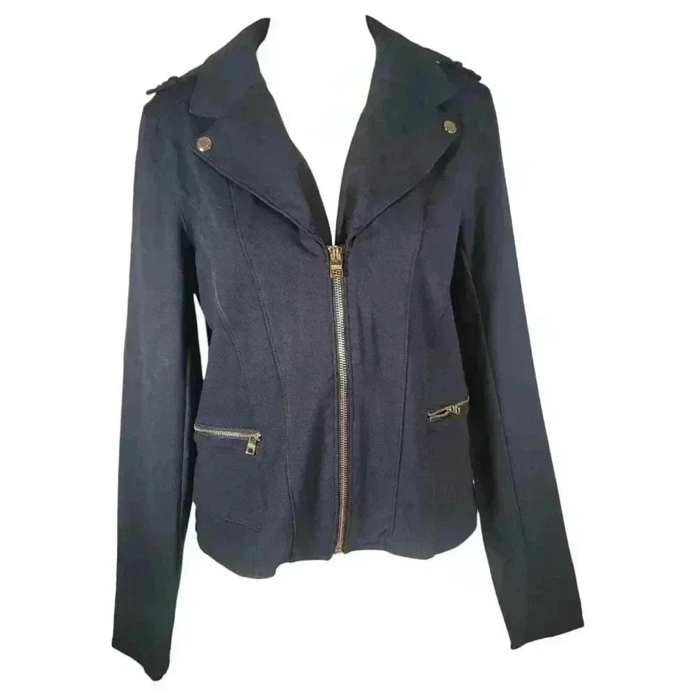 Marc NY Andrew Marc Knit Moto Navy Jacket Size Medium - Picture 2 of 12